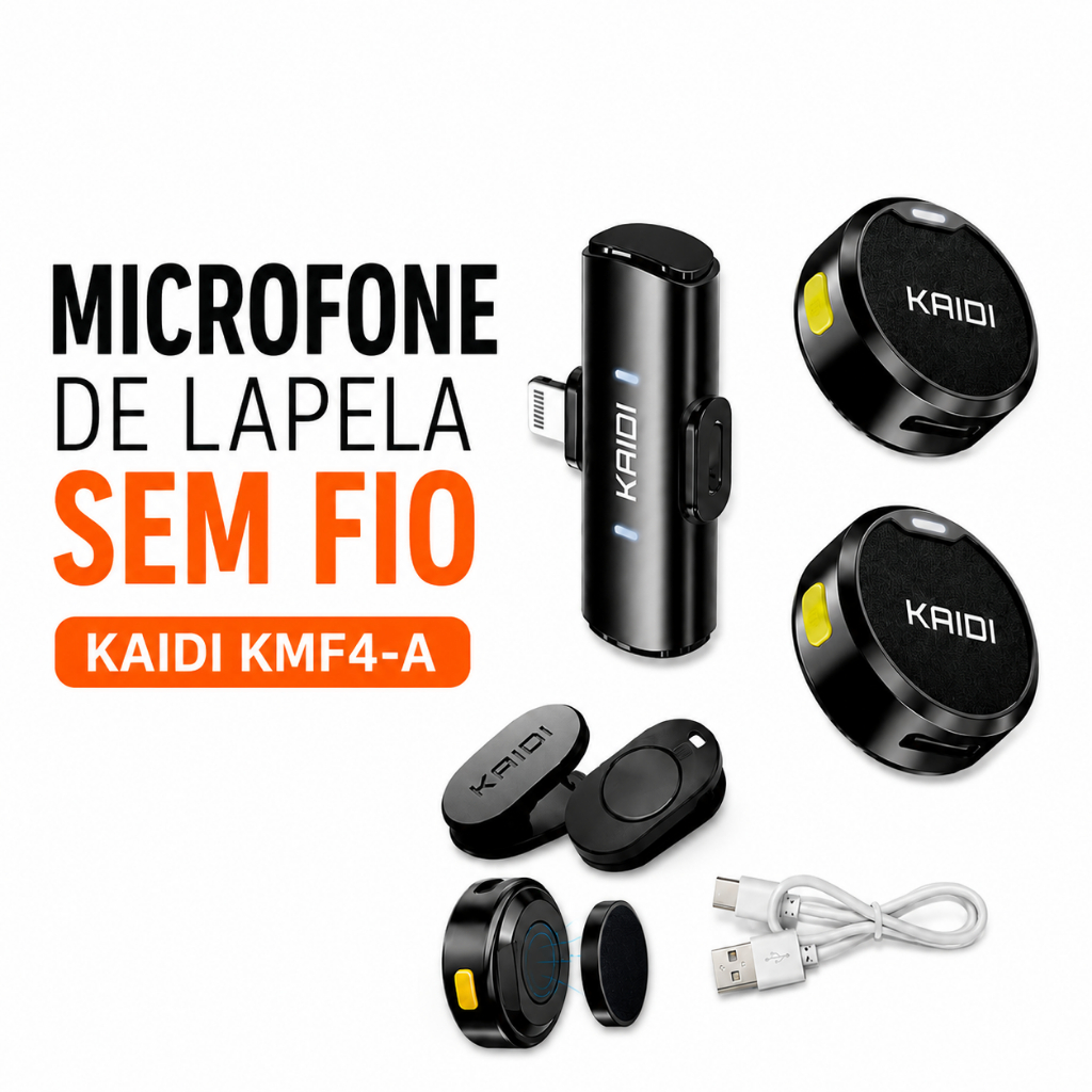 Microfone de Lapela KAIDI Sem Fio Duplo Magnético – Profissional para iPhone e Android