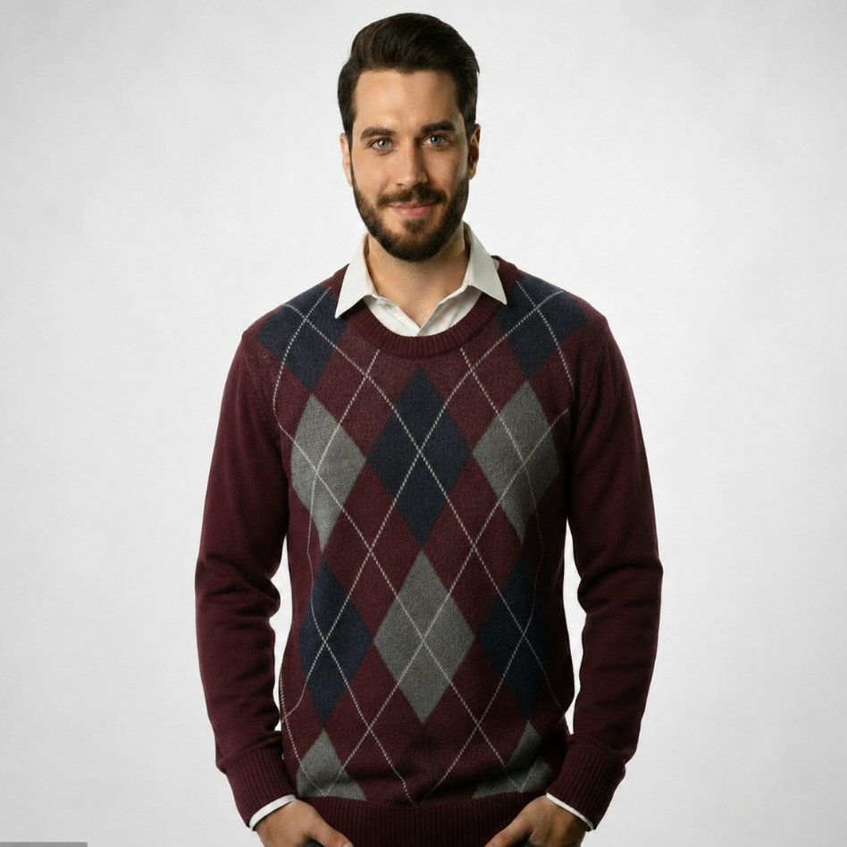 Suéter Blusa Masculina Manga Longa Blusa de Frio Inverno Outono Tricot Alta Qualidade Losango