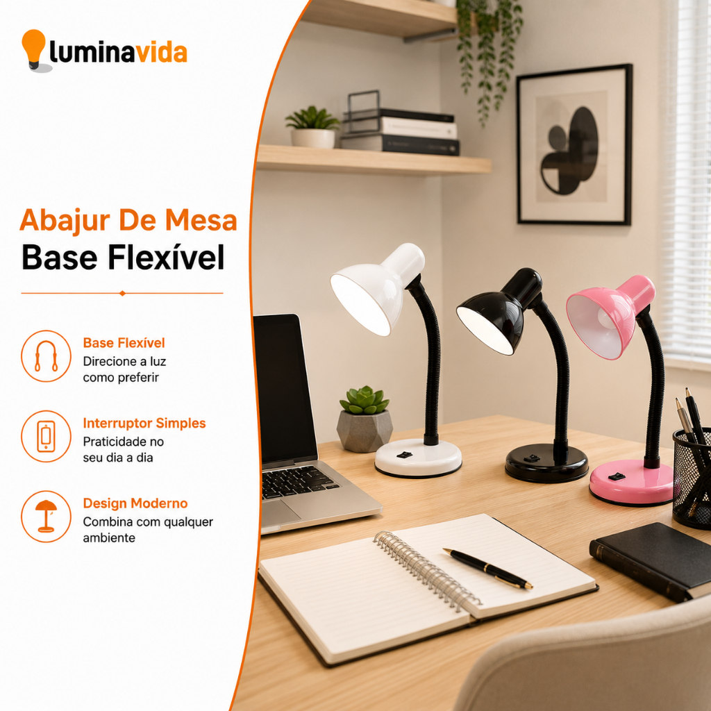 Abajur E27 Moderno Luminária De Mesa Base Flexível Dobrável Articulável 110V-220V Abajur de Estudo