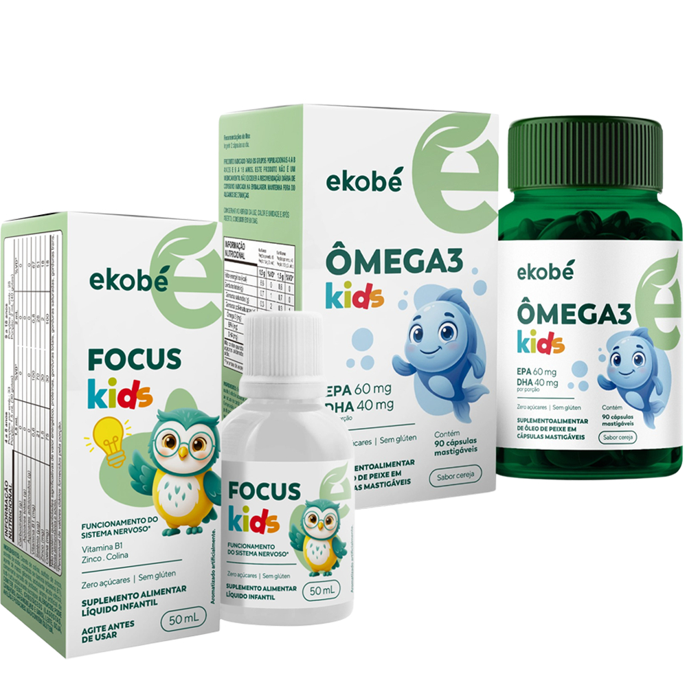 Kit Focus Kids Líquido + Super Omega 3 Infantil | Suplementos Infantis para Foco e Bem-Estar
