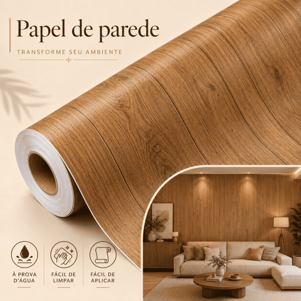 Papel de Parede Adesivo Amadeirado Marrom Madeira Rústico Painel Lavável Autocolante Sala Quarto