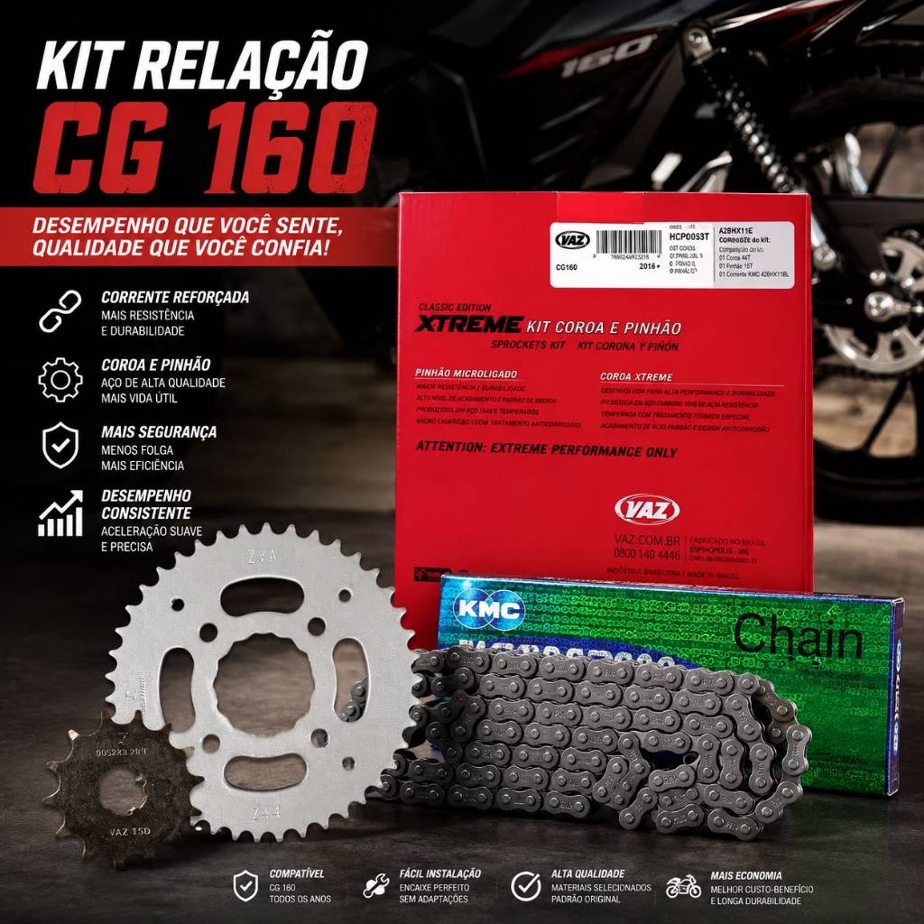 Kit Relação Honda Cg Titan 160 Start 160 Fan 160 Vaz E Kmc
