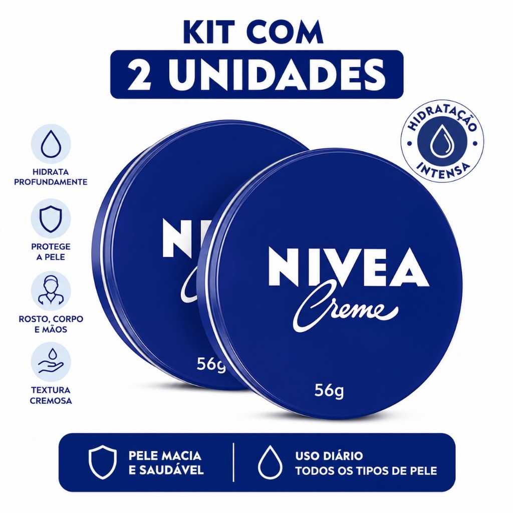 Kit 2 NIVEA Creme 56g Original Hidratante Multiuso Rosto Corpo Mãos Hidratação Intensiva