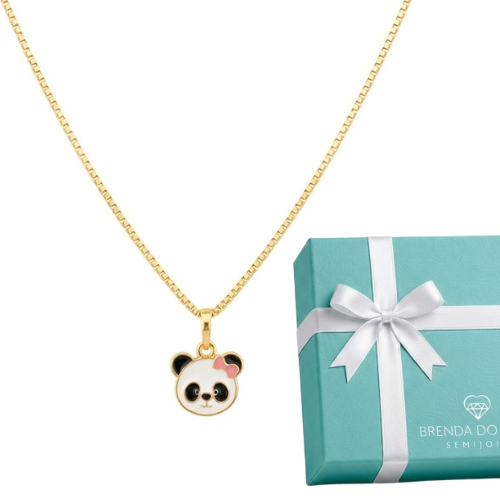 Colar Semijoia Cordão de Ouro Banhado Corrente Gargantilha Garantia Colar Infantil Panda