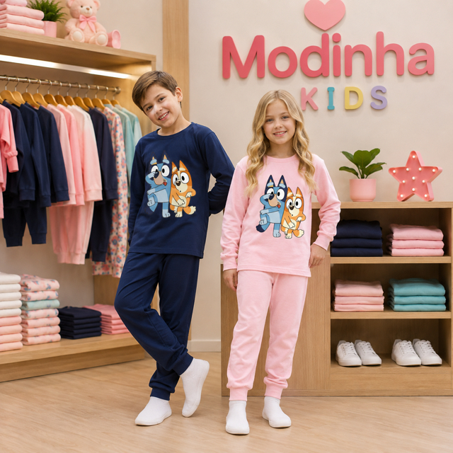 Pijama Infantil 100% Algodão Masculino ou Feminino confortavel leve com Manga longa e Calça Comprida Lisa 4 a 10 Anos