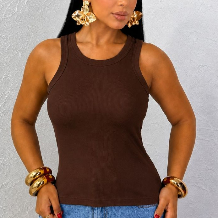 Regata Feminina Blusa Elegante Macia Canelada Casual Estilosa Moda Blogueira Tendência