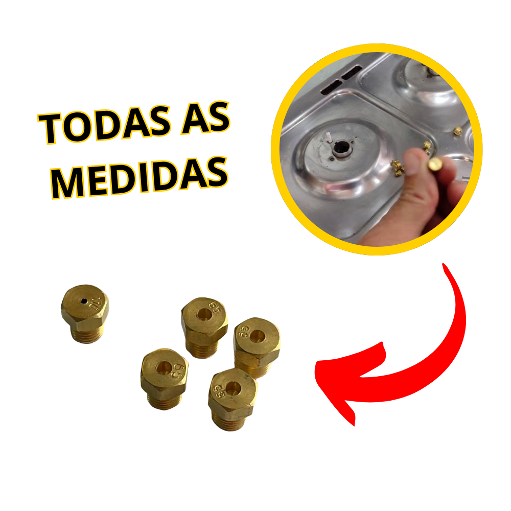 Kit de 5 Bicos Injetores Conversão de Fogão e Cooktop GN ou GLP (Electrolux, Brastemp, Continental Etc)