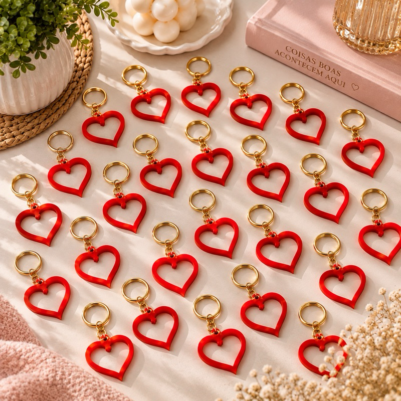 KIT Chaveiro Coração Vazado Lembrancinha Amor Vermelho Casamento Aniversário Namorado Brindes Mimos