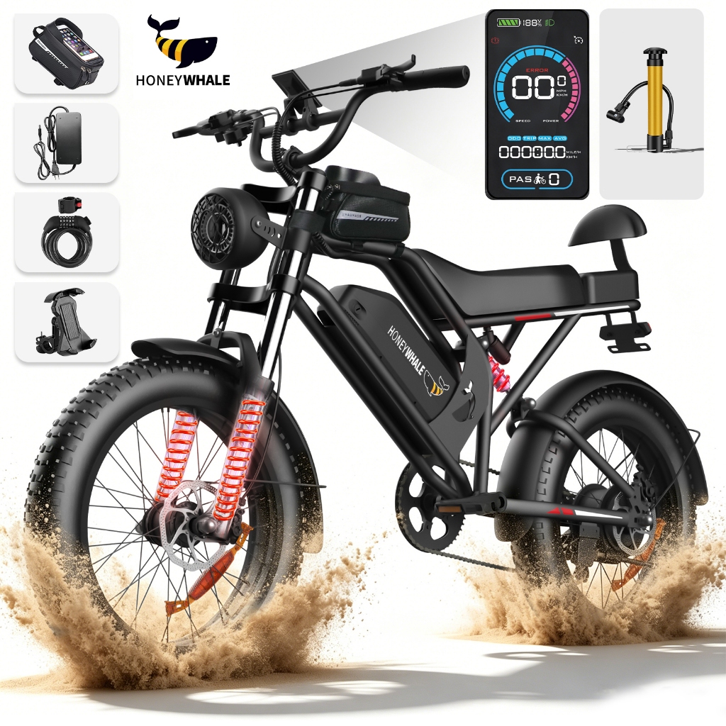 Bicicleta Elétrica Honeywhale K6S de 1000W com Aro 20, 15.6Ah e Freios Hidráulicos
