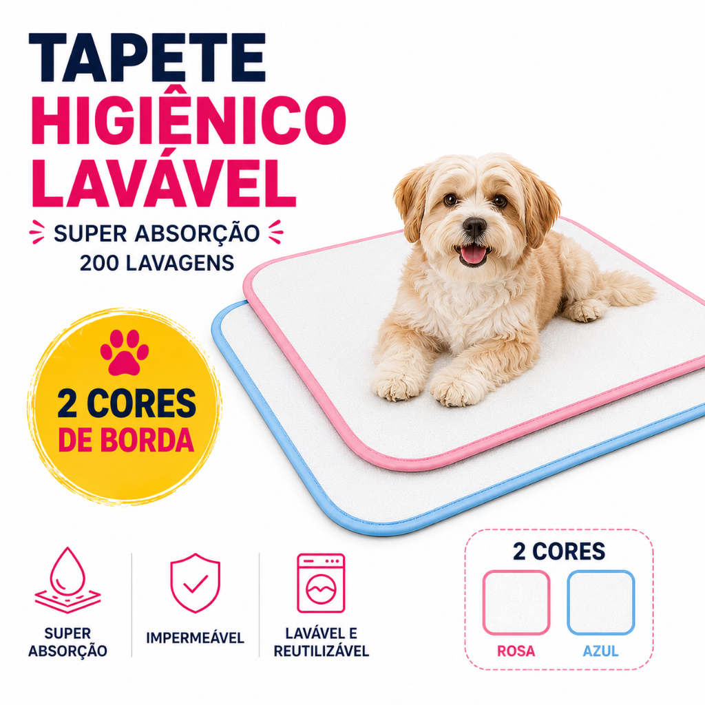 Tapete Higiênico Lavável para Cachorro Pet Super Absorvente Impermeável Reutilizável