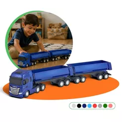 Caminhão Brinquedo Miniatura Iveco S-Way Rodotrem Basculante Carreta Com Caçamba Realista Grande Menino Carga