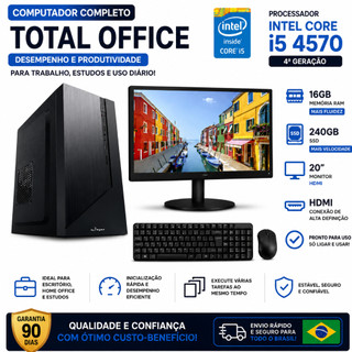 Computador Completo Total Office Intel Core I5 4570 4ª Geração 16gb Ram 240gb Ssd Monitor 20  Hdmi