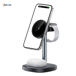 Carregador Sem Fio Anatel Magnético 3 em 1 Suporte de Indução 15W para Celular e Fone