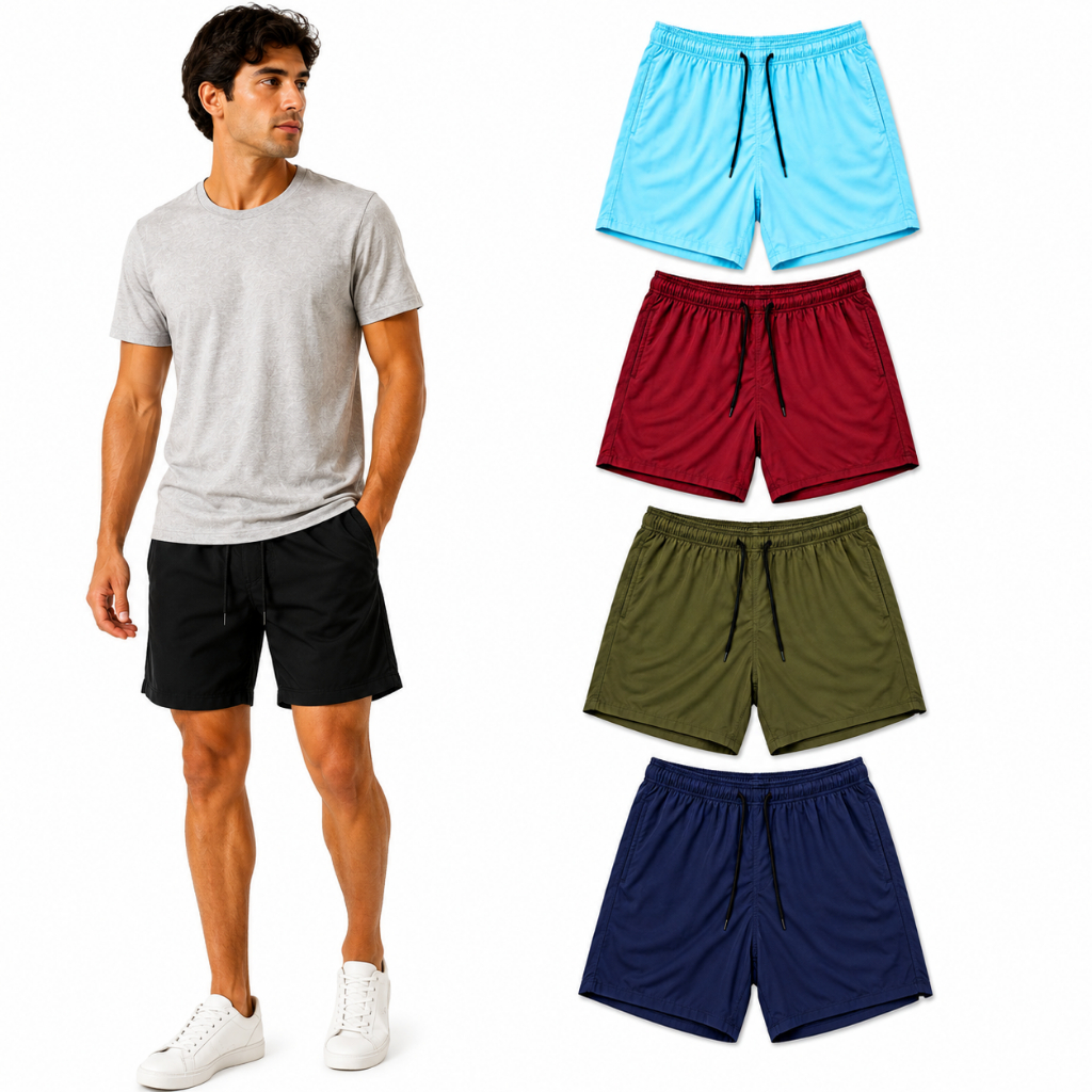 Imagem KIT 3 Short Tactel Com Elastano Masculino Mauricinho Adulto Surf Praia Piscina Secagem Rápida Academia Bermuda Verão