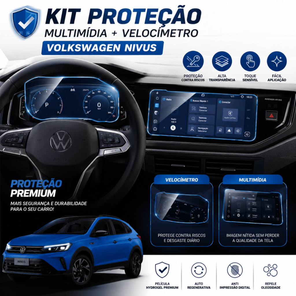 Película Protetora Hydrogel HD Premium Transparente Multimídia + Velocímetro Volkswagen Nivus 2025