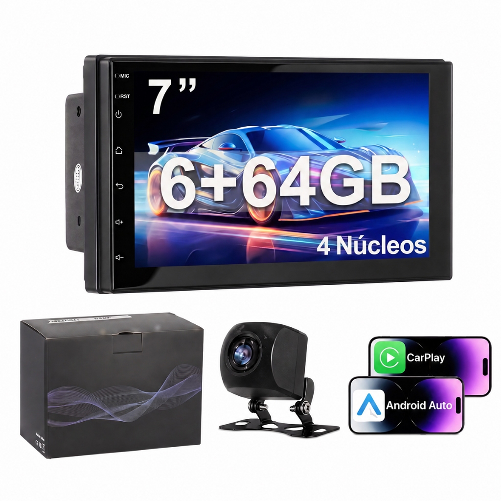 🔥CarPlay de 7"(4+64G)+Câmera🔥Bluetooth 7 " 2 Din 4 + 64GB Android Carro MP5 Player Tela De Toque CarPlay E Rádio Do