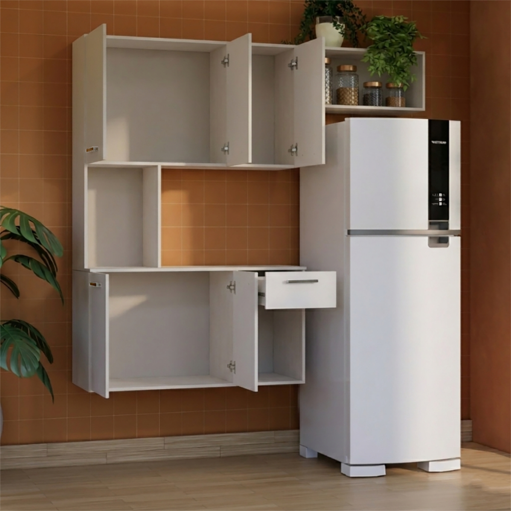 Cozinha Completa Suspensa Armário Aéreo com Nicho para Micro-ondas Organizador Multiuso Resistente · foto 2