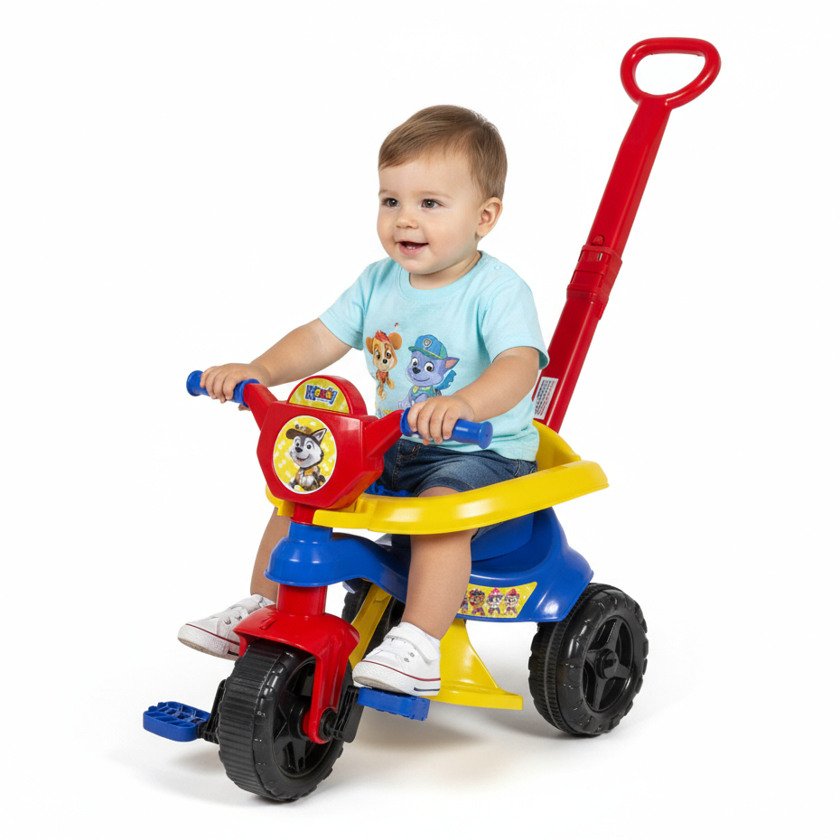 Motoca Completa 1 a 3 anos + Game Aplicativo 3D - Triciclo Haste Protetor Pedal e Apoio - Inmetro - QUEEN SHOP