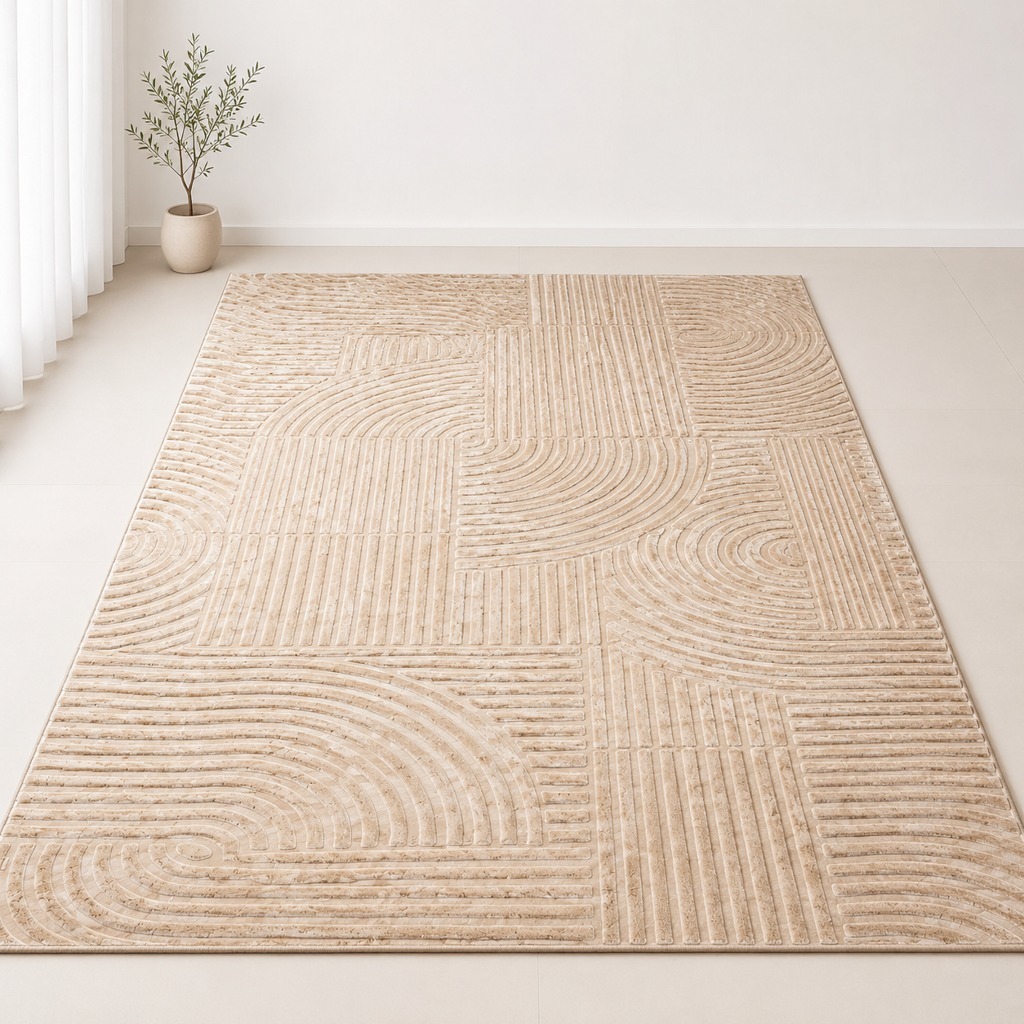 Tapete para Sala e Quarto 4,00x2,00m Grande Antiderrapante com Relevo Geométrico