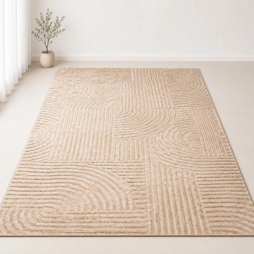 Tapete para Sala e Quarto 4,00x2,00m Grande Antiderrapante com Relevo Geométrico — imagem 1