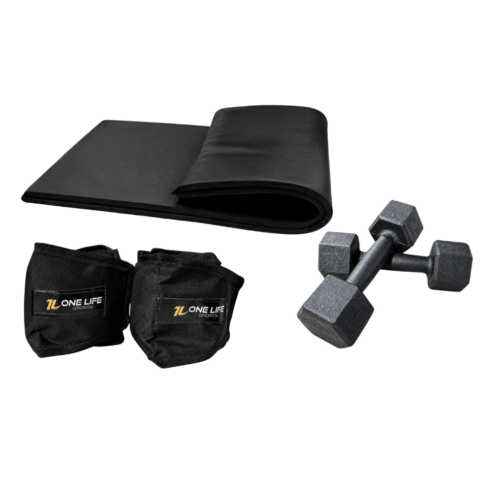 Kit Treino Par Caneleira 5 kg + Par Halter 5 kg + Colchonete Exercicios Cross Training