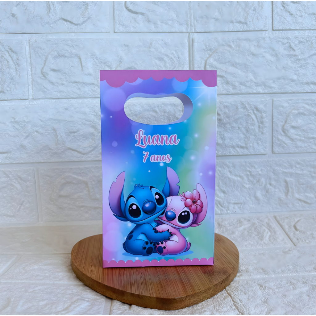 MONTE EM CASA - Sacolinha Surpresa Personalizada Stitch e Angel - Tamanho PP - Festa Infantil - Aniversário–Lembrancinha