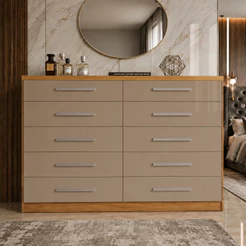 Cômoda Gaveteiro Rodial Torres 10 Gavetas Cinamomo/capuccino Em Mdp Quarto Moderno