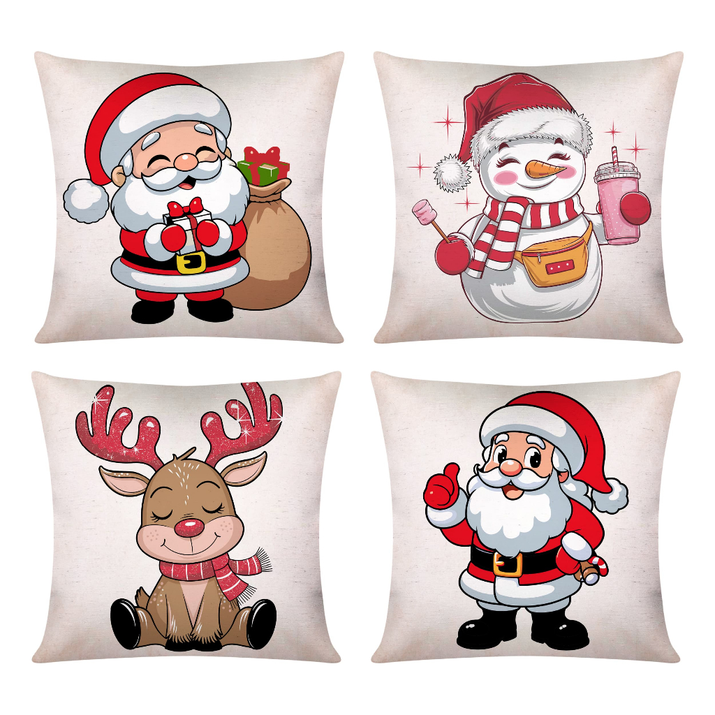 Kit c/ 4 Capas De Almofadas De Natal Decorativas 45x45 - Natal Desenho