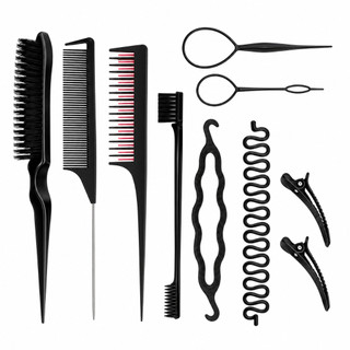 ANA1108 Conjunto 10 Peças Para Trança Coque e Penteado Com Escovas Pentes Presilhas e Ace…