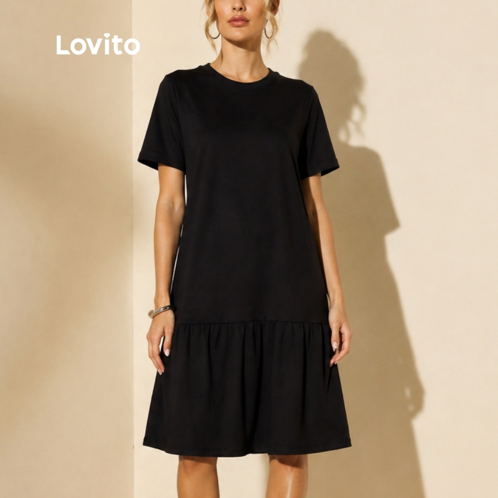 Lovito Vestido Camiseta Feminino Midi Regular DRB610BRL640