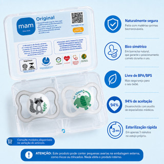 KIT 2 Chupetas MAM para Bebê Silicone Menino e Menina Infantil - Embalagem com pequenas avarias