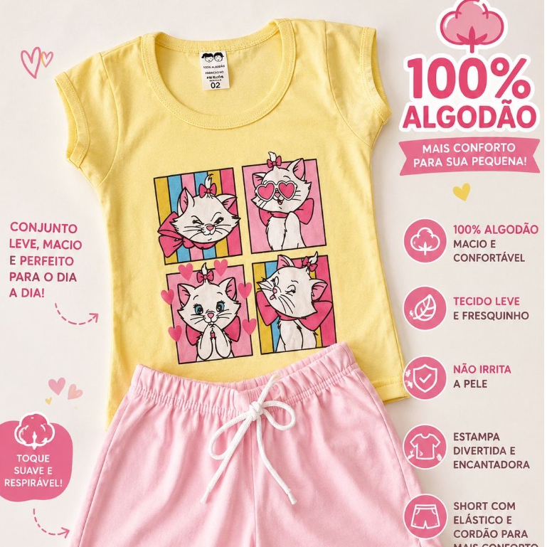 Kit Sortido 4 Peças Roupa Infantil Menina Camiseta Short Conjunto infantil Menina Verão Feminino Kero Kids