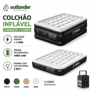 Colchão Inflável Casal Solteiro Portátil para Camping com Bomba de Ar Elétrica 4000mAh Luz Noturna