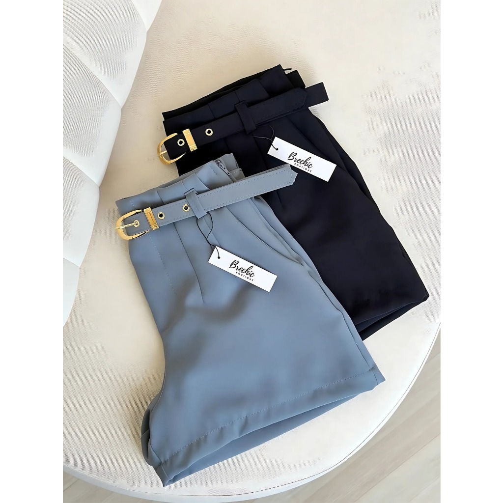 Short Alfaiataria Feminino Com Cinto Forrado Cintura Alta ENVIO IMEDIATO