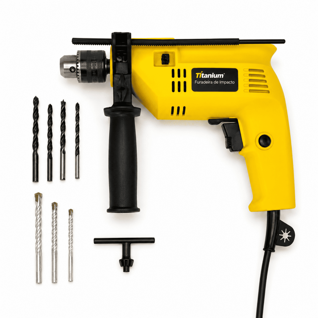 Furadeira de Impacto Profissional 500W 3/8 Pol 110V Force Plus Titanium Platina