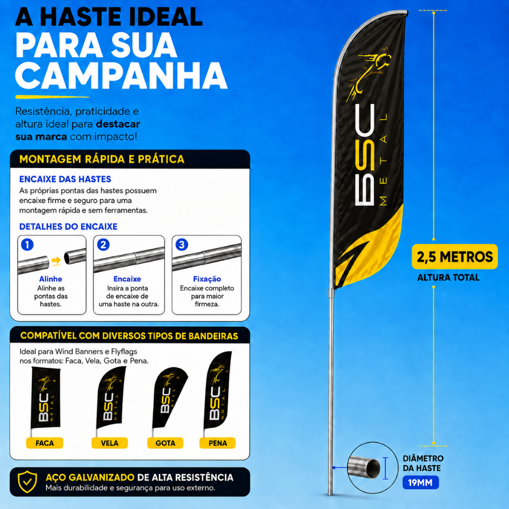 Haste de Aço Galvanizado Estrutura De Wind Banner 2,5 Metros — imagem 2 de 2