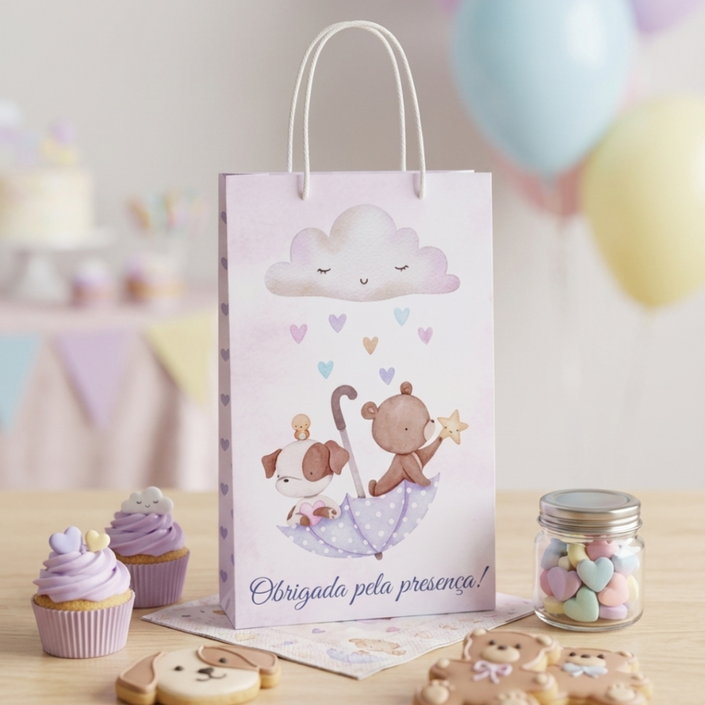 Sacolinha personalizada lembrancinha Chuva de Amor Menina | Personalizados festa infantil chá de bebê aniversário
