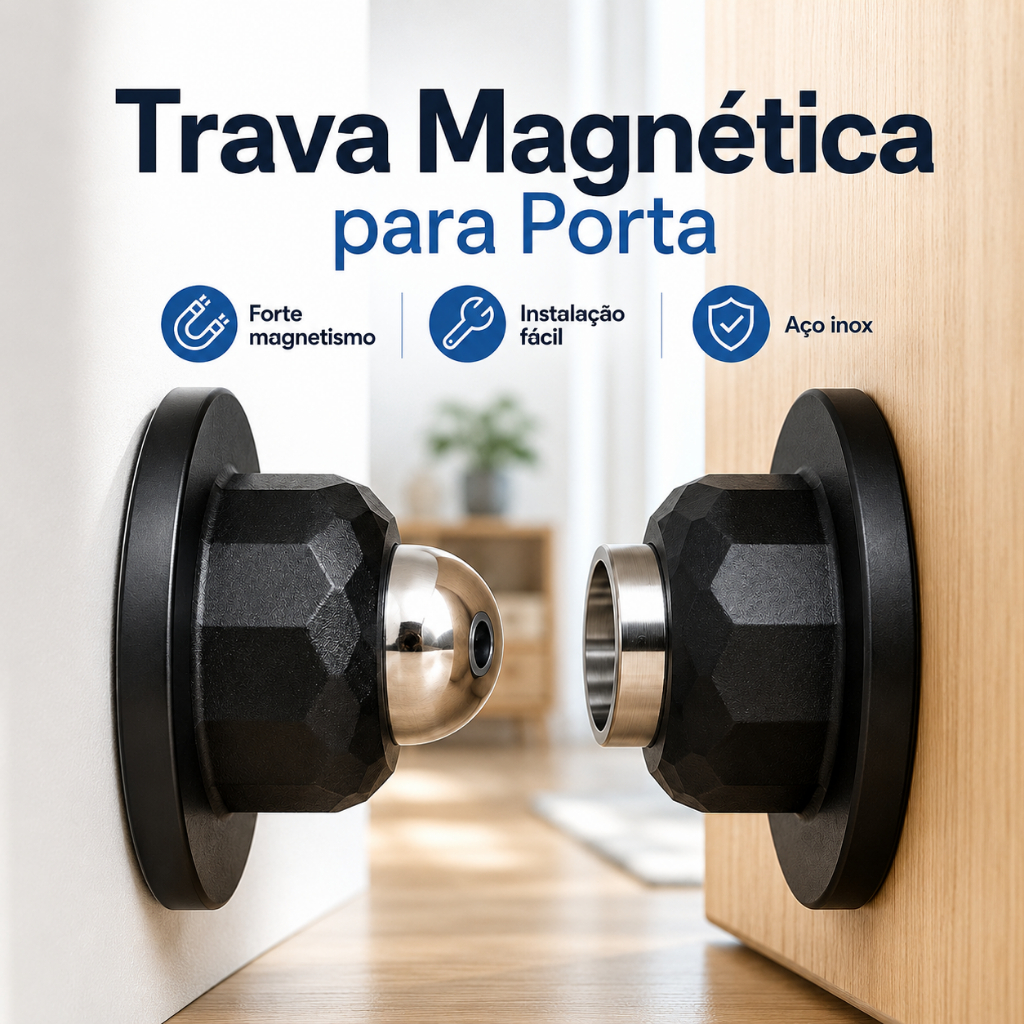Kit 1 a 5 Batente de Porta Magnético com Adesivo Forte Prendedor Sem Furo Trava Imã Segura