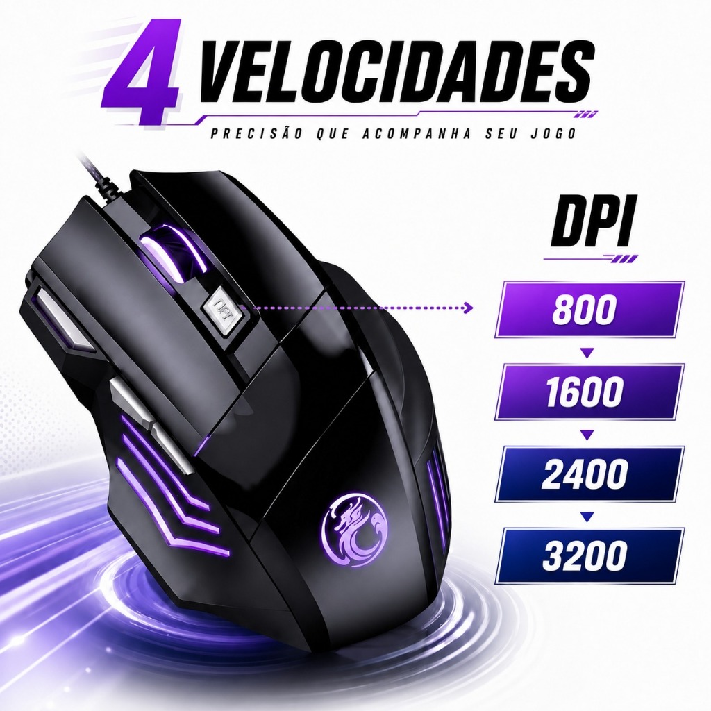 Mouse Gamer 3200 DPI LED RGB USB 7 Botões para PC Notebook — imagem 2 de 2
