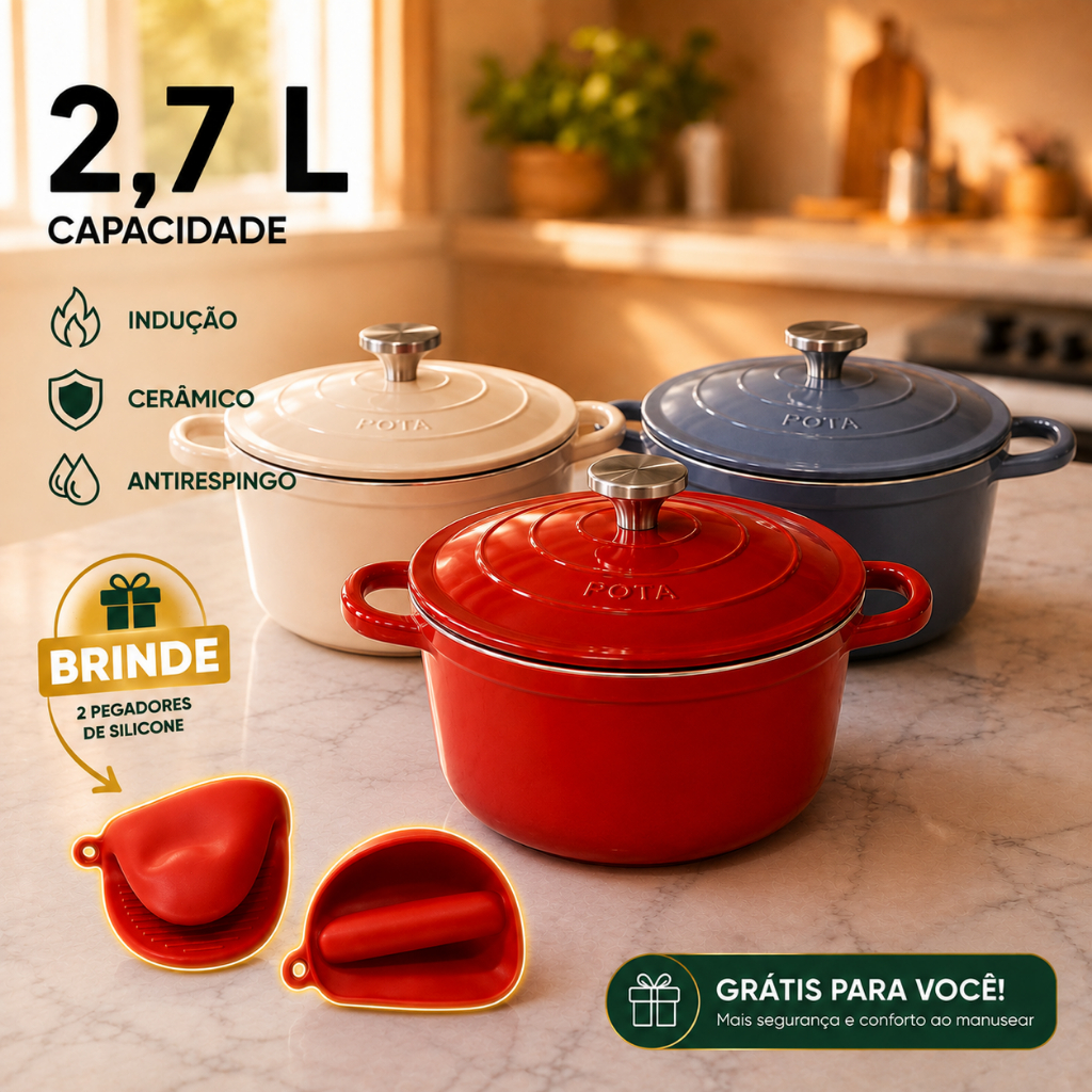 Imagem Panela Caçarola 20cm e Pegadores de Silicone Revestimento Cerâmico Antiaderente para Indução Tampa Antirespingo