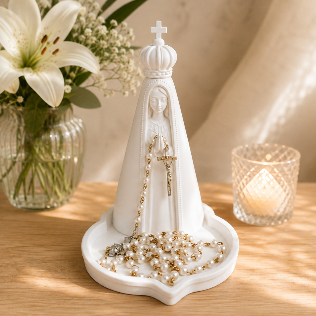 Porta Terço Nossa Senhora Aparecida Religioso Católico para Altar Cantinho de Oração Presente Decorativo