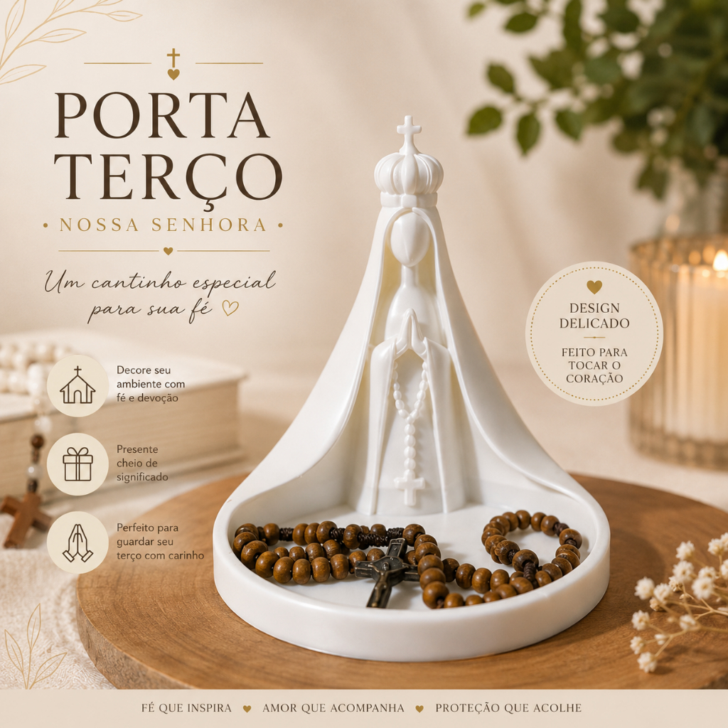 Porta Terço Nossa Senhora | Oratório para Terço e Rosário | Decoração Religiosa | Presente Católico