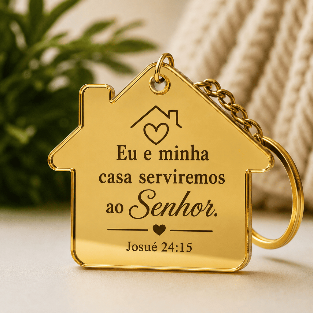Chaveiro Acrílico Casa Decorativo com Versículo Bíblico | Fé e Proteção — imagem 2 de 2
