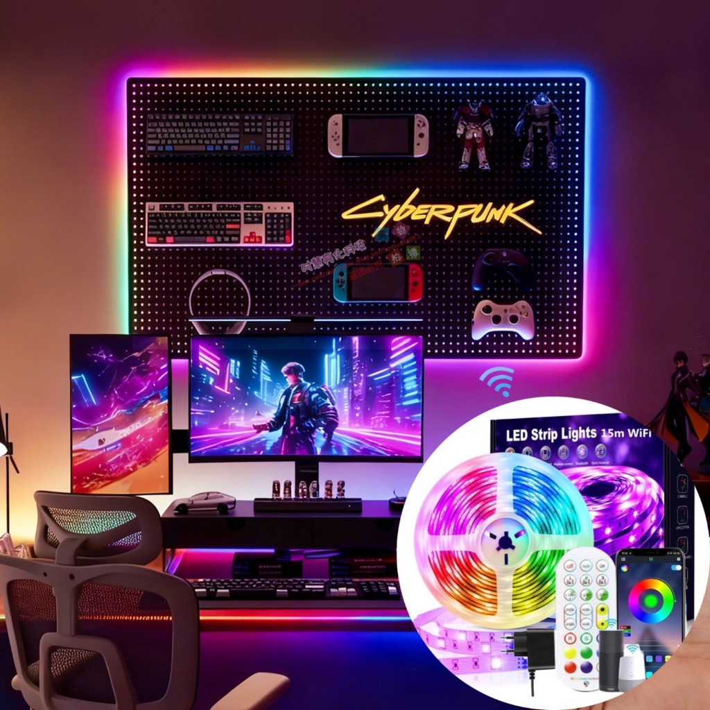 Fita Led 15m/20m Wifi Rgb Inteligente+controle Compatível Alexa/Google Assistant Para Quarto/Computador