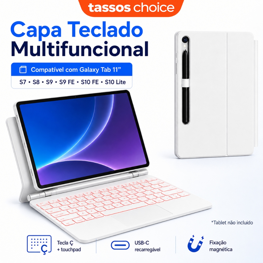TASSOS Capa com Teclado Magnético para Samsung Galaxy Tab S11 S10 Lite S10 FE S9