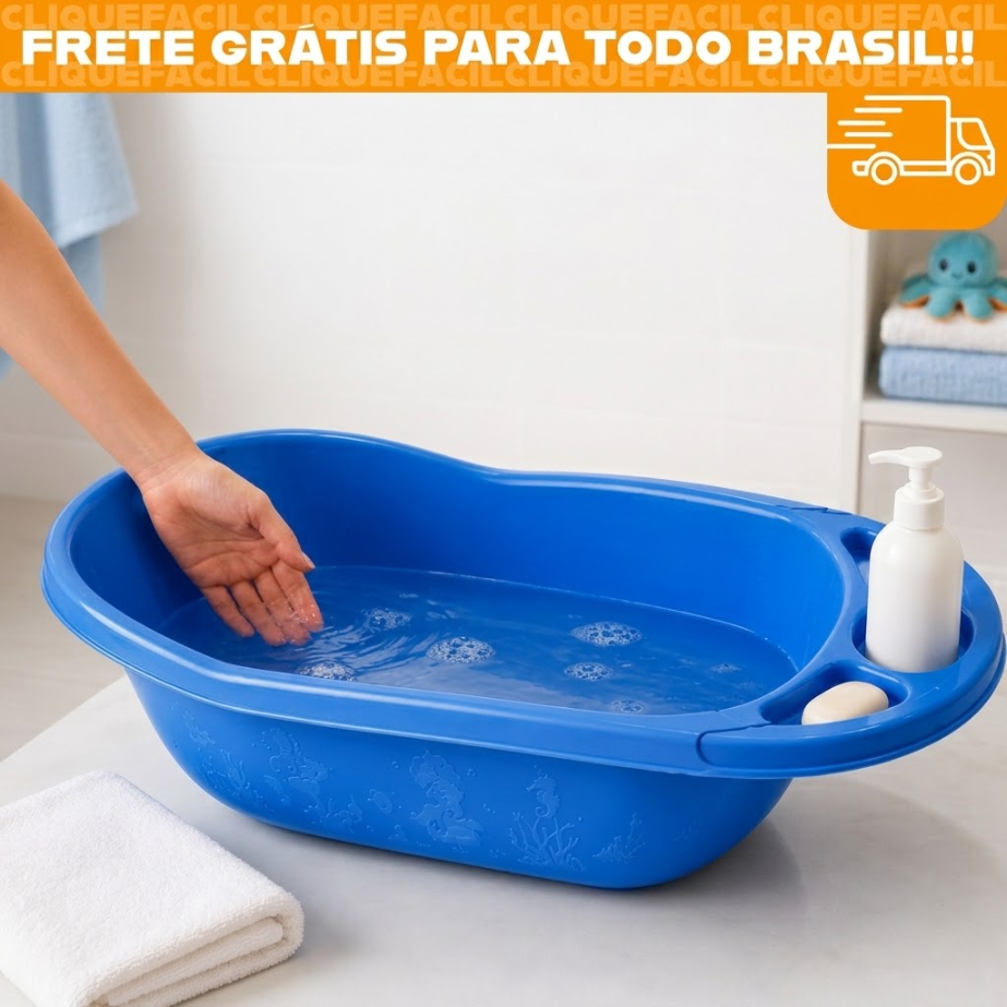 Banheira Bebê Infantil 32 Litros Azul para Menino Anatômica Resistente Confortável Ideal Banho Bebê