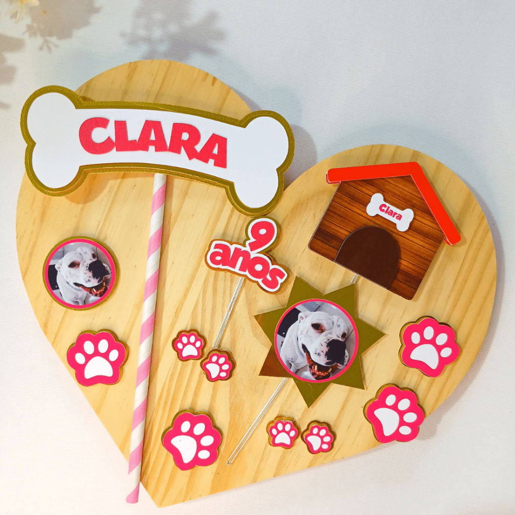 Topo de Bolo Aniversário Pet Personalizado - Topo bolo personalizado - Papelaria Personalizada - Aniversário Cachorro