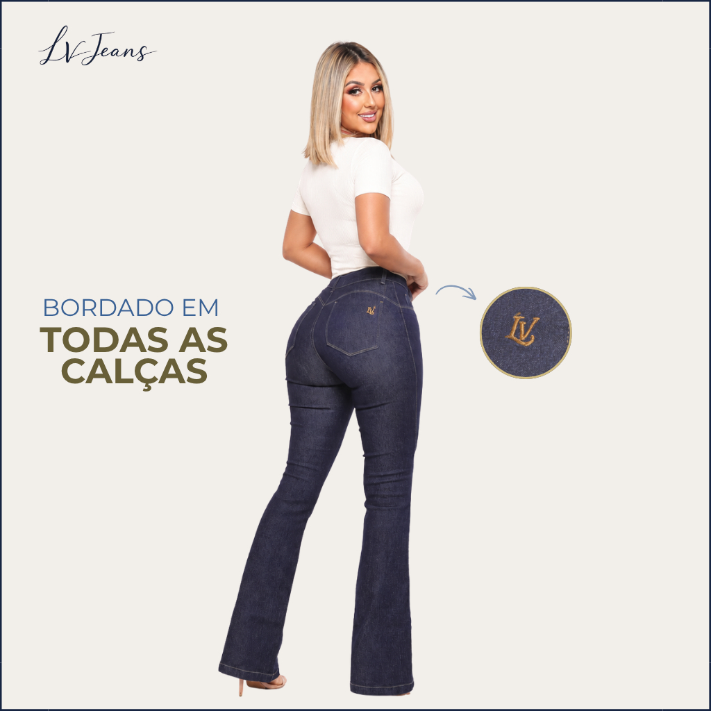 Calça Jeans Flare Boca De Sino Feminina Cintura Alta Modeladora Empina Bumbum Elastano Country — imagem 2 de 2