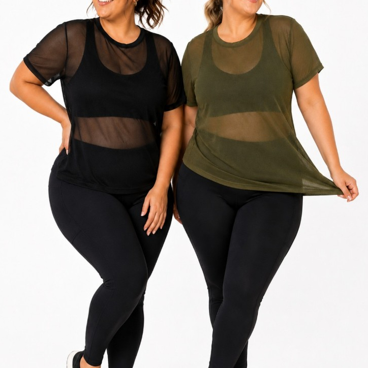 Kit 2 Blusa Tule Plus Size Feminina Fitness Academia Caminhada Leve Respirável