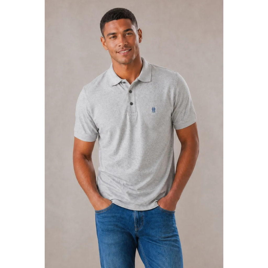 Polo Piquet Texturizada Premium Polo Wear Mescla Claro